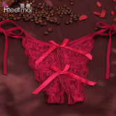 Adjustable Crotchless Lace Panties – Sexy Side Tie Underwear in Black, Red, or White